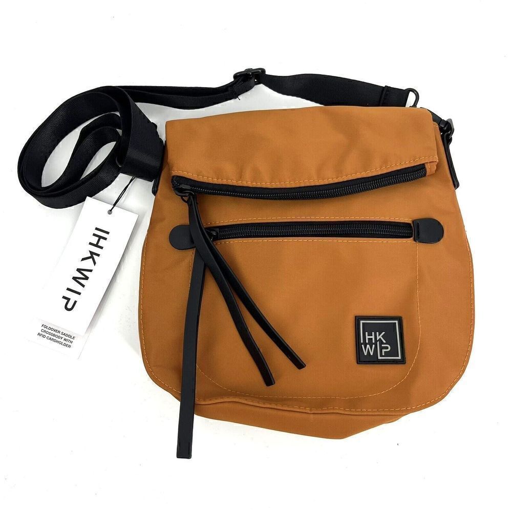 IHKWIP Purse Rust Brown Foldover Saddle Bag Crossbody RFID Cardholder Travel Zip